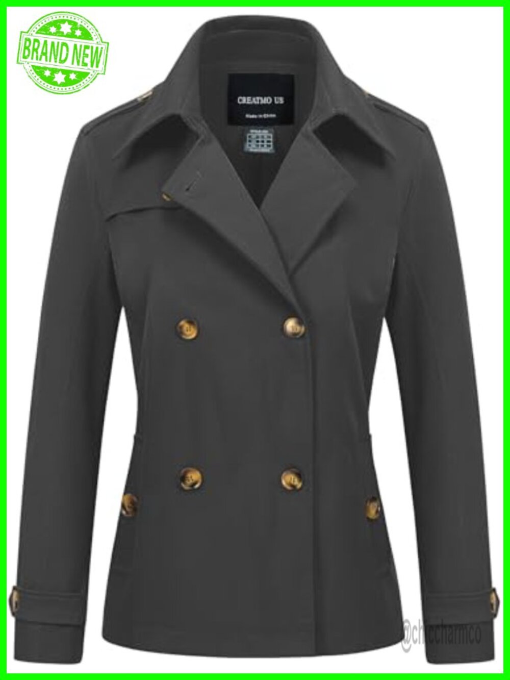 Women's Cropped Trench Coat Double Breasted Water Repellent Jacket
